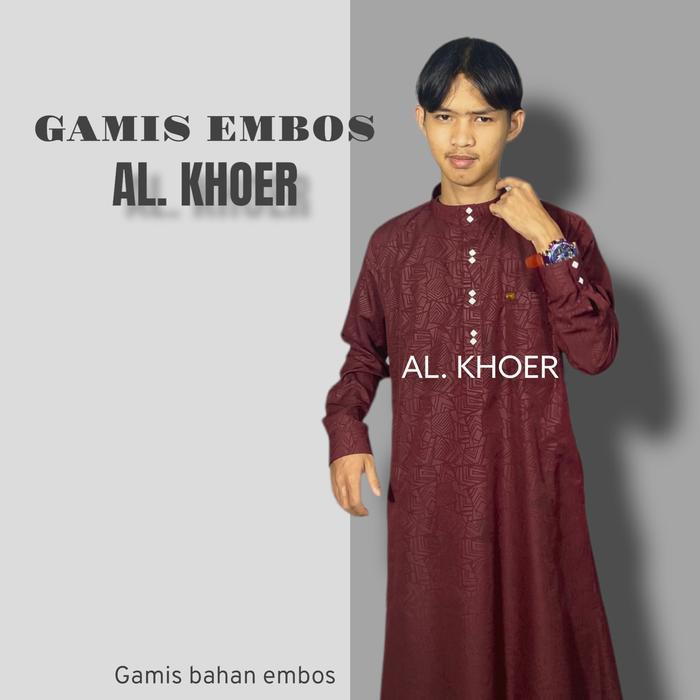 Alkhoer Jubah Madinah Gamis Bahan Embos Kancing Kotak Impor Jubah Pria Dewasa 2023