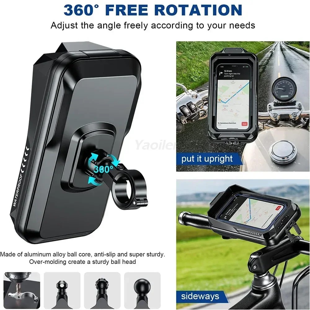 Motorcycle Phone Mount Waterproof Bike Phone Holder 360 Universal Anti-Shake Bike Phone Bag