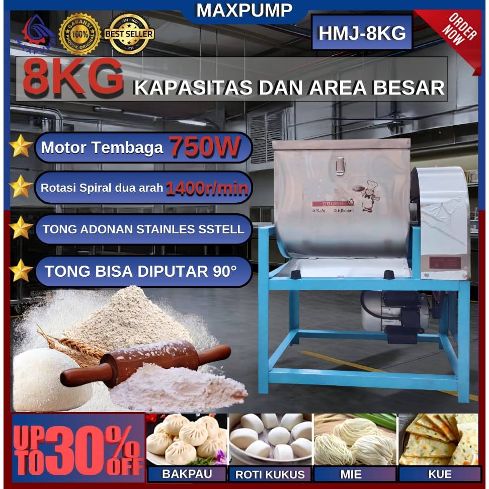 MAXPUMP Mesin Pengaduk Makanan Pengadung Adonan Tepung Pengaduk adonan tepung Dough Mixer HMJ-8