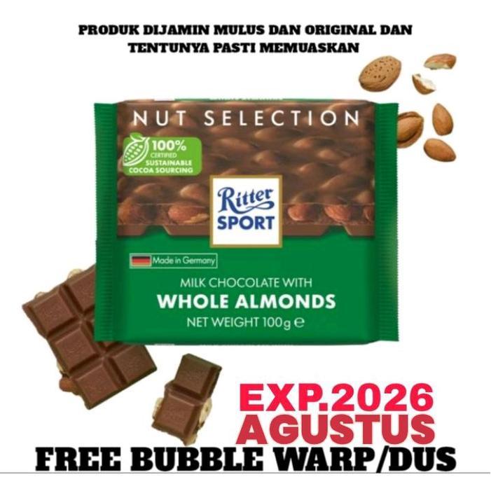 Promo RITTER SPORT CHOCOLATE WHOLE ALMOND 100GR EXP 2026 AGUSTUS