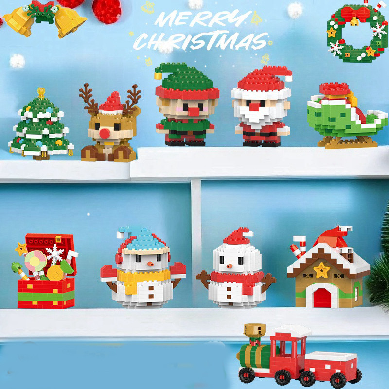 Christmas Building Block Series Gifts Micro Bricks Santa Claus Reindeer Assembling Bricks Table