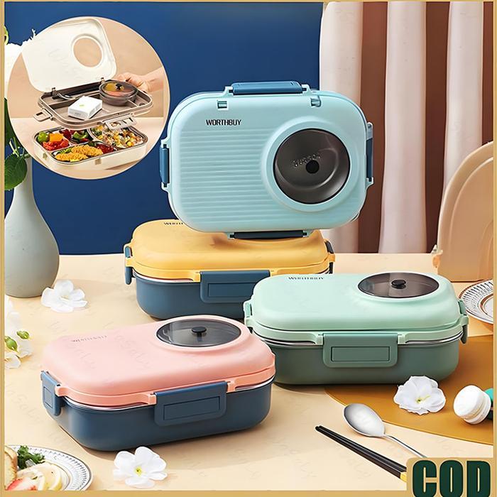 Lunch Box Anak Tempat Makan Anak Sekolah Lunch Box Stainless + Tas Bekal Lunch Box Kotak Makan 3/4
