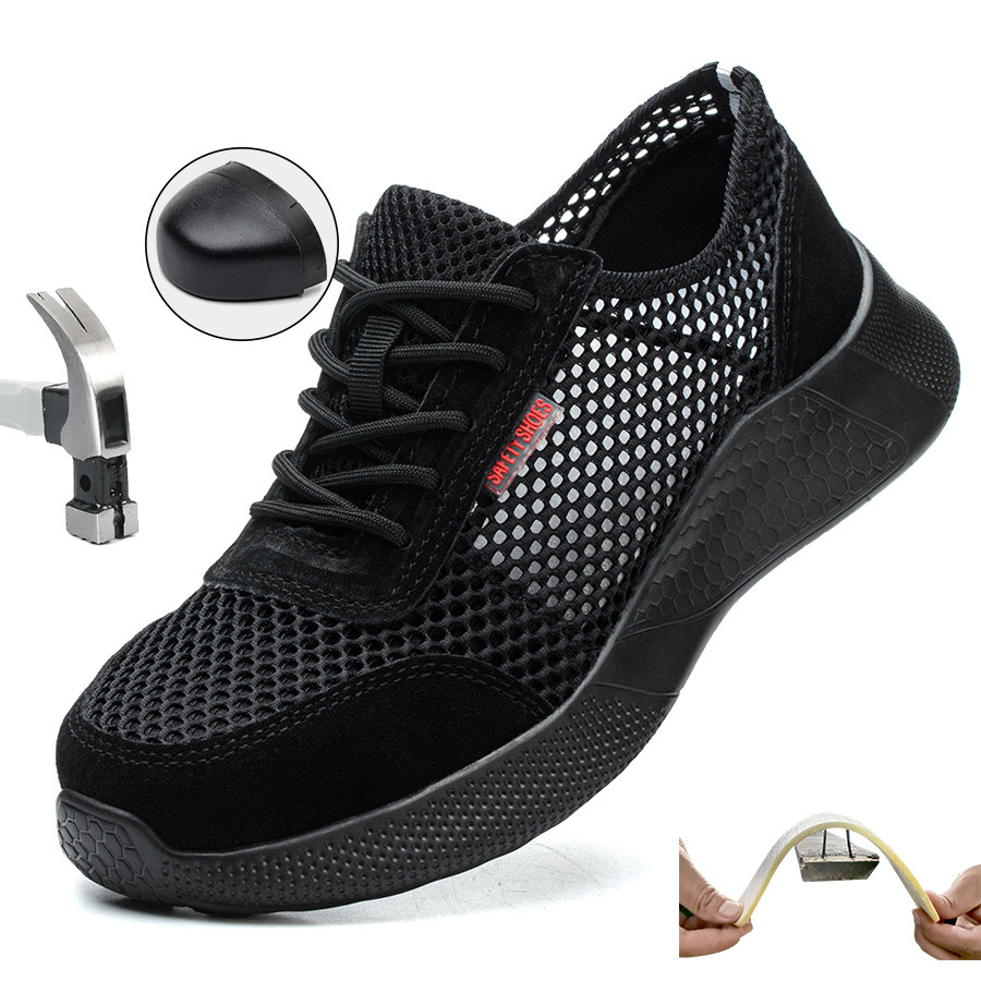 Breathable Men Work Shoes Summer Safety Shoes Lightweight Protective Sneakers Safety Steel Toe Shoes