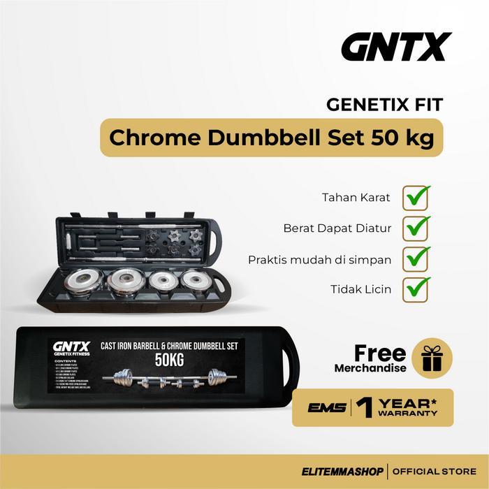 GENETIX FIT Chrome Dumbbell Set 50KG Alat Fitness Barbell Dumbbell, Dumbbell Set, Barbell Set, Dumbb