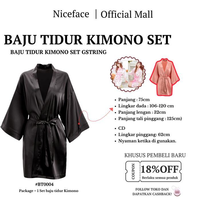 Niceface Baju Tidur Sexy Kimono Set Lace Bahan Satin Ascalor Sutra Wanita Dress Lingerie Piyama