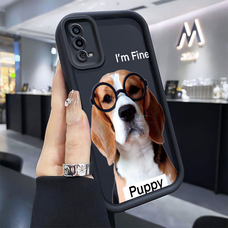 Casing Hp untuk OPPO A55 Case Anjing kecil berkacamata Kasing silikon Cesing model tipis Kesing Soft