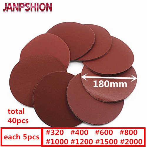 JANPSHION 40Pc 7 "180Mm Amplas Disikat Kembali untuk Sander Bulat Merah Kertas Pengamplasan Bubur Ja