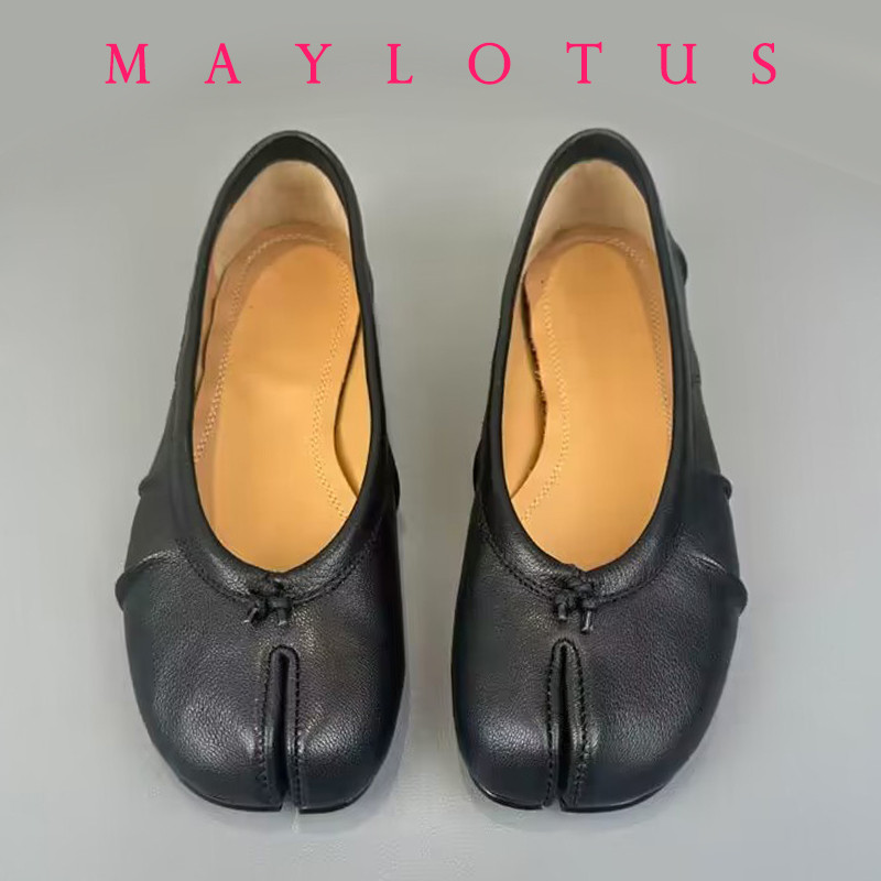 Split Toe Women Ballet Flats Fashion Tabi Shoes Casual Slip-on Loafers Ladies Pleated Leather