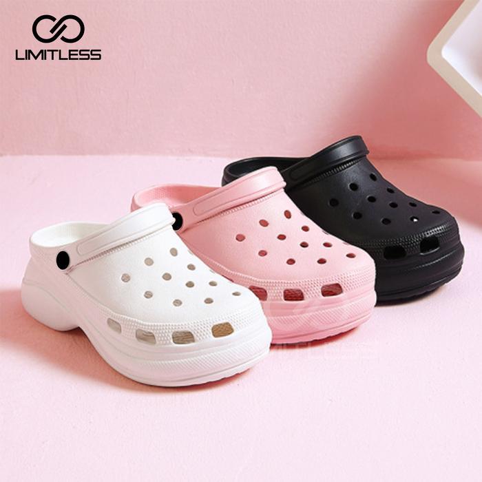 Sandal Cewek Fuji Polos Kekinian Ringan Tinggi 7Cm Sendal Wanita Selop Imut Eva Nyaman Empuk Hak