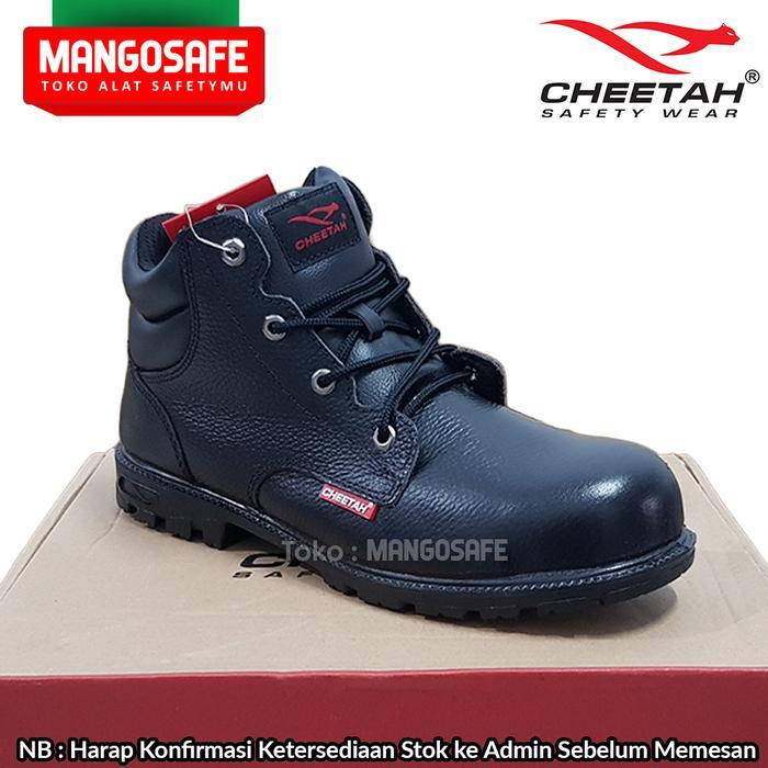 Sepatu Safety Proyek Hitam Cheetah 2180H / Safety Shoes Semi Boot Bertali 2180 H Lace Up Tapak Karet