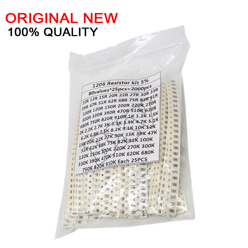 2000PCS =80Values*25PCS Assorted Set 1206 SMD Resistor Kit 5% 10ohm-910K ohm SMD Resistors 10K