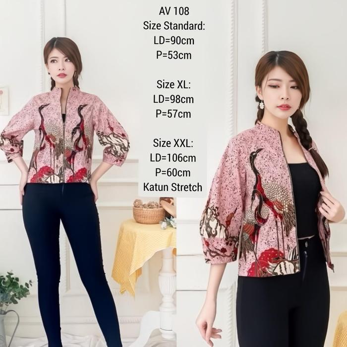 READY JAKET BOMBER FAIRA BATIK 108/364 MODERN ATASAN WANITA Katun Stretch Bunga Motif Crop Baju G00D