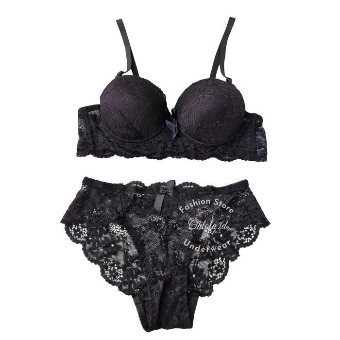 READY Set Bh Celana Dalam Wanita Busa Tebal Kawat Cup Kecil Setelan Bra Motif Renda G00D QU4LITY