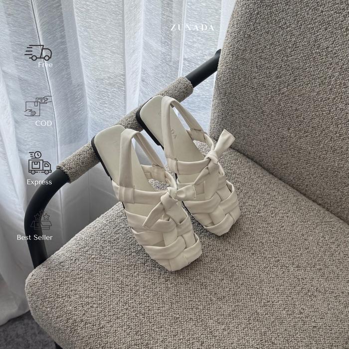 Zunada 075 Odette Sandal Flat Wanita Aesthetic Sepatu Nyaman Tahan Noda Size Chart Perawatan Kain