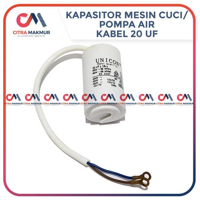 TERLARIS Kapasitor 20 uf Unicon Pompa Air Mesin Cuci Capasitor Sanyo mikro Single Kabel Soket