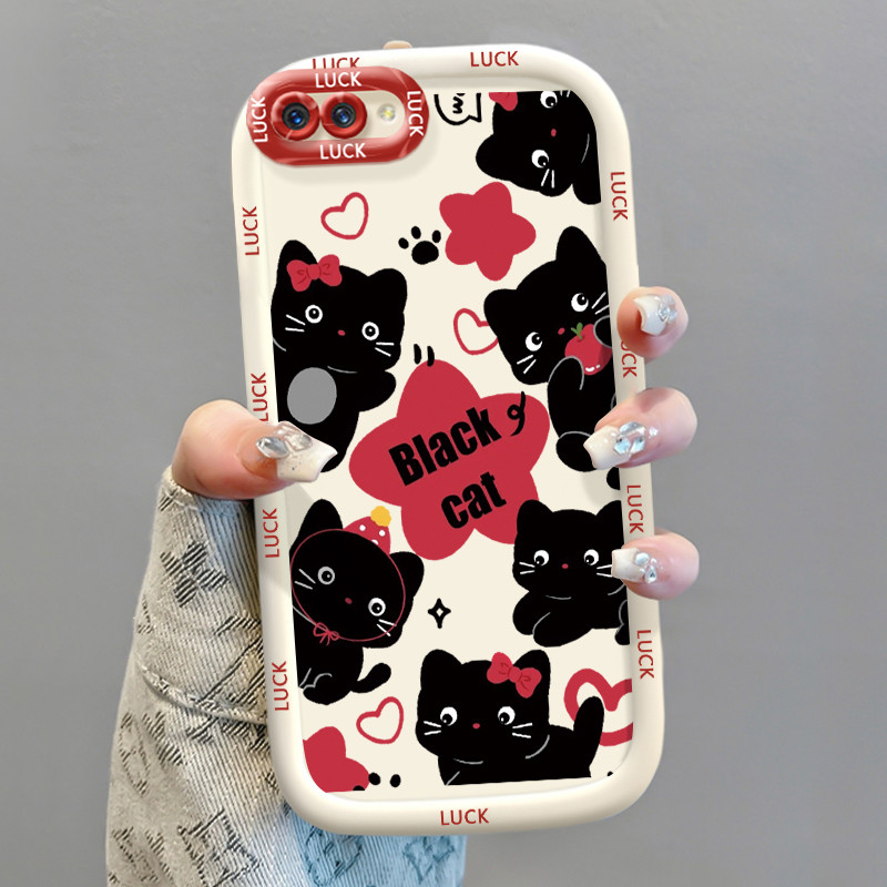Casing Hp untuk OPPO A5 A3s A12E Realme C1 Case Kucing yang lucu dan meriah Kesing aesthetic phone K
