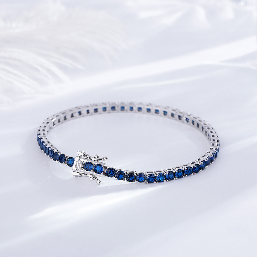 YLMyself Tennis Bracelet 925 Sterling Silver 3mm Montana Blue Sapphire CZ 15-21cm Hip Hop Gift