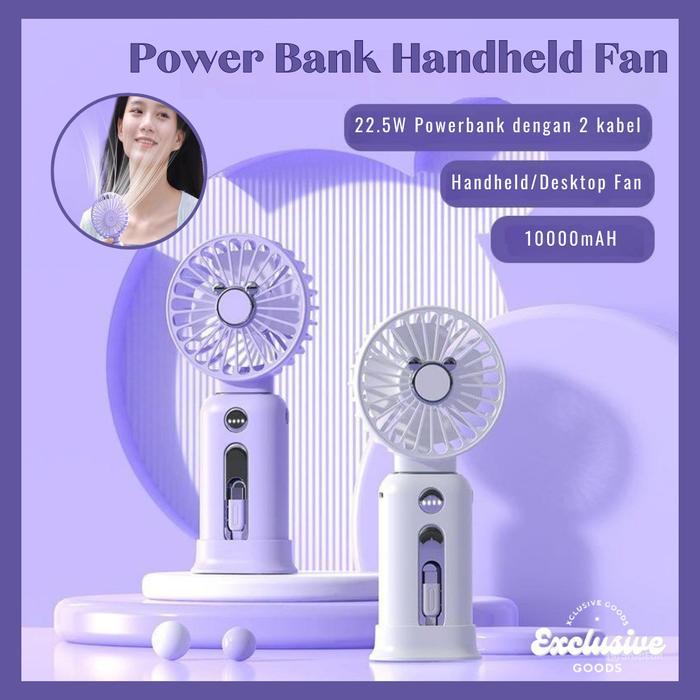 [Xgoods] Kipas Angin Mini Portable Powerbank 10000Mah Led Display Super Charging Type C & Iphone