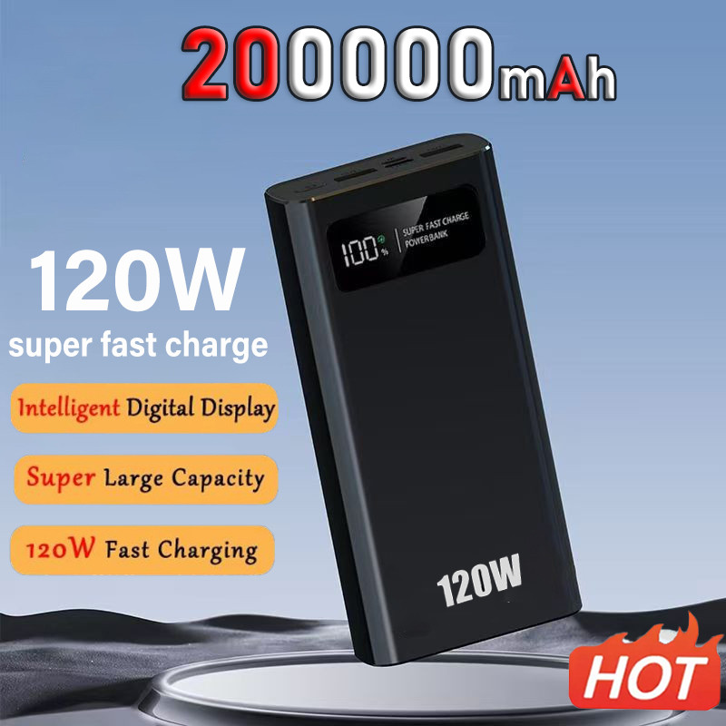 New 200000Mah Power Bank 120W Super Fast Charging Portable Mobile Power Ultralarge Capa Digital