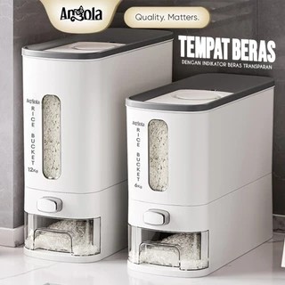 Angola Dispenser Beras Otomatis 6-12KG E13-E14 Tempat Penyimpanan Beras Food Grade Anti Kutu