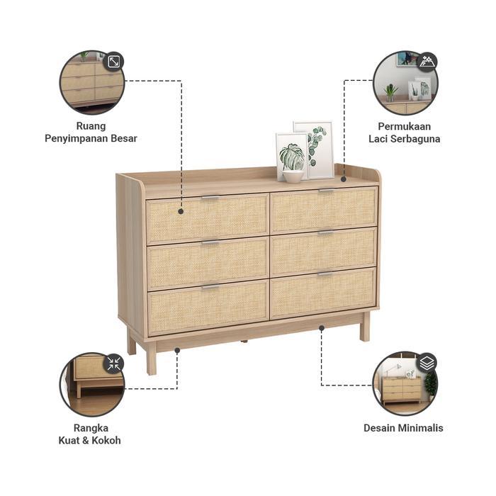 Informa Pierre Laci Penyimpanan 6 Tingkat - Cokelat Oak Box Serbaguna Tempat Mainan Kontainer Baju