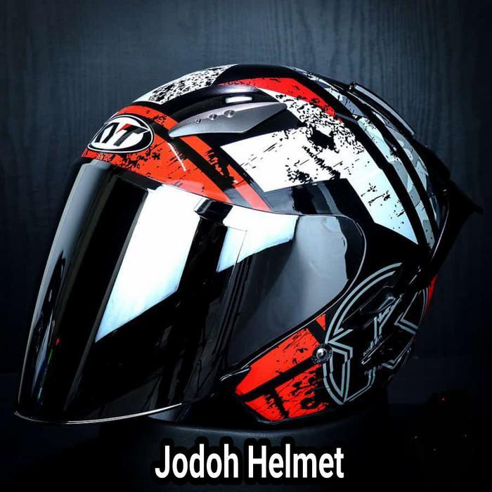Kyt Helm Galaxy Slide#5Motifblack Red+Visor Venom+Spoiler Dobel Visor