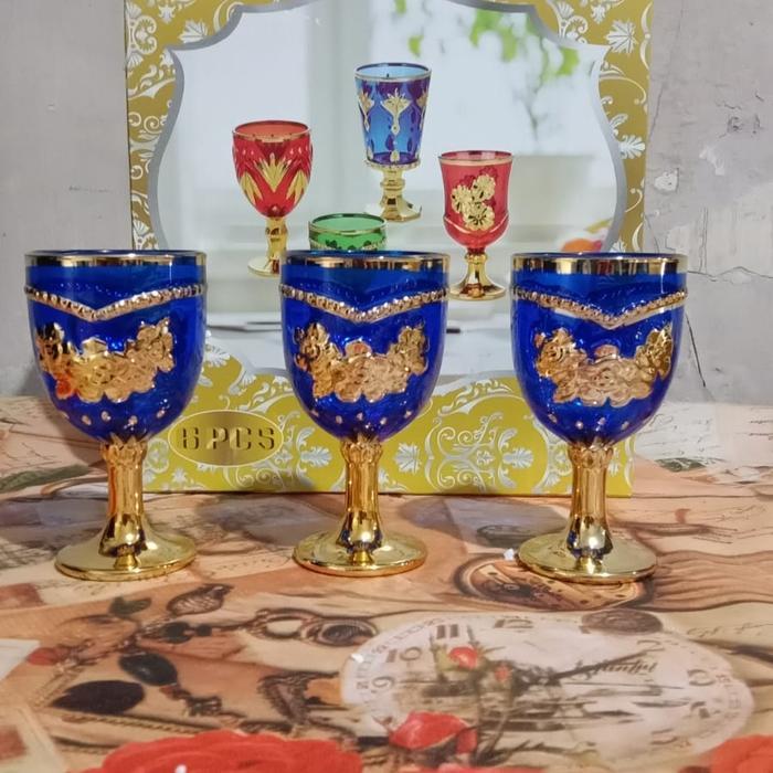 Gelas Minum Warna Berkaki Isi 6 Gelas Exclusive Free Buble Kaca Biru Merah Hijau Terpercaya