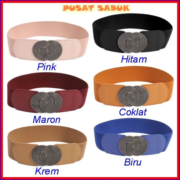 Belt Gesper Lebar Sabuk Ikat Pinggang Wanita Korea Obi Karet Elastis Cewek Gasper besar Hitam
