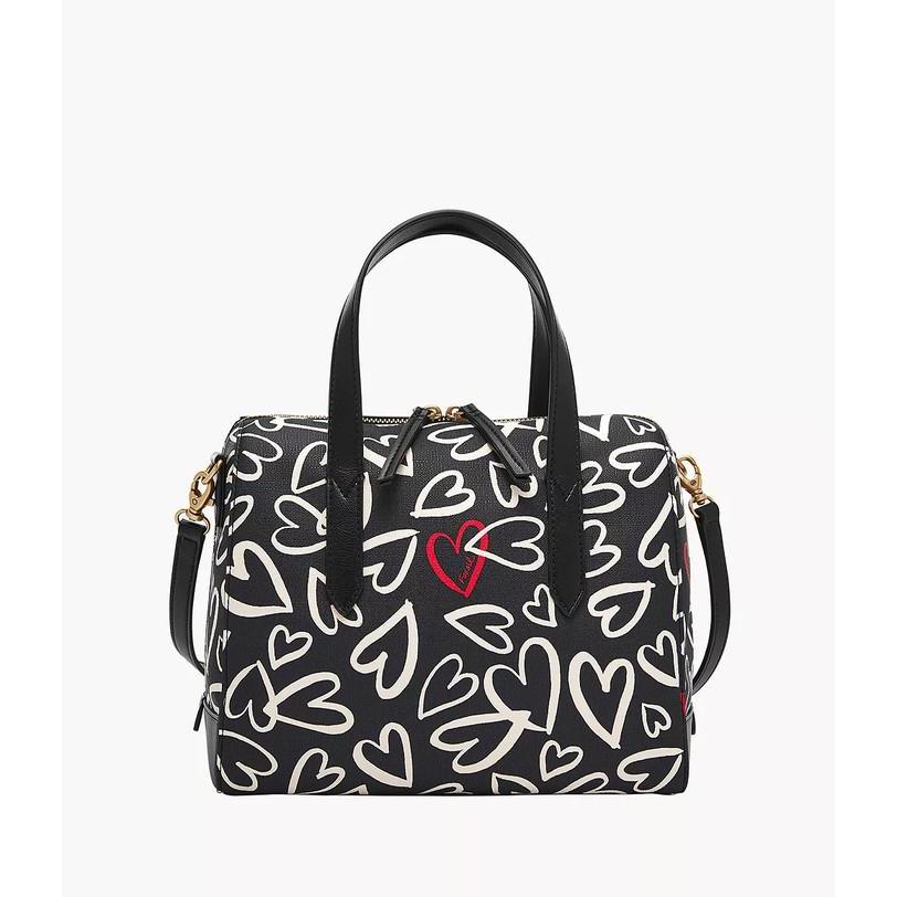 Fossil Sydney PVC Satchel Black White Printed Valentine's Day Tas Wanita SHB2921-005
