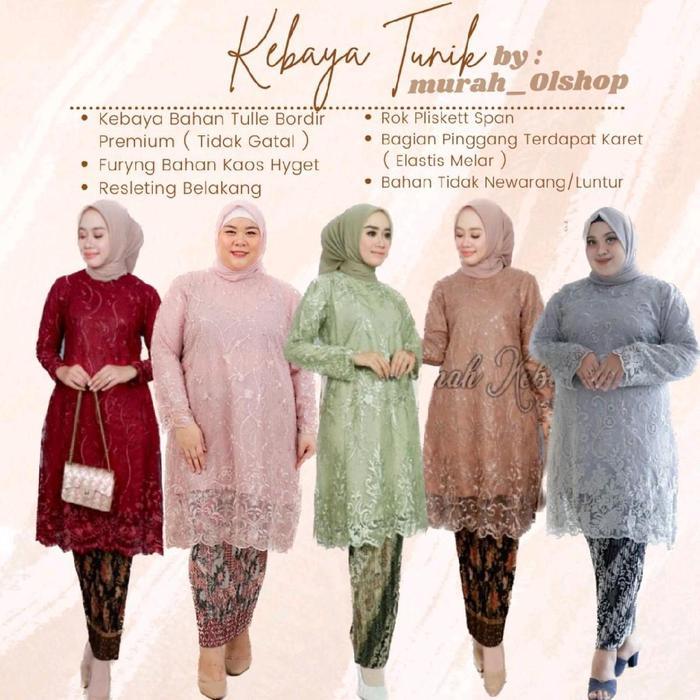 Kebaya Tunik Jumbo Ld 130 Baju Kondangan Mewah Bordir Tebal aksen Mutiara