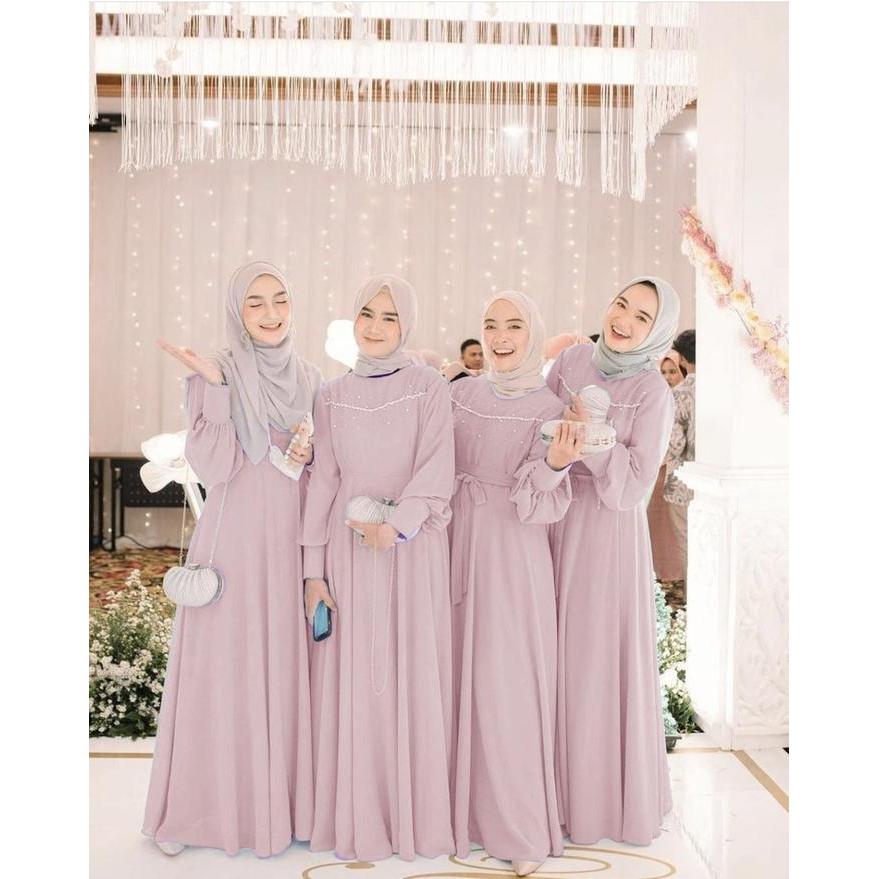 MAXI LUNARA M L XL 2XL 8 WARNA FASHION MUSLIM WANITA Gamis Mutiara Pashmina Dress Crepe Syari