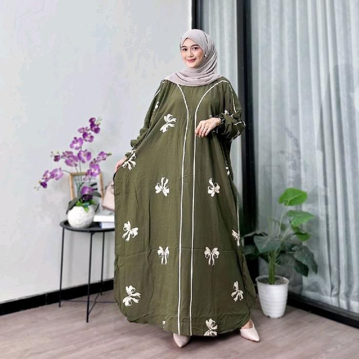 Kaftan Pitaloka Premium Rayon Super Jumbo Busui Dress Nyaman Panjang Tebal Muslim Gamis Navy Hitam