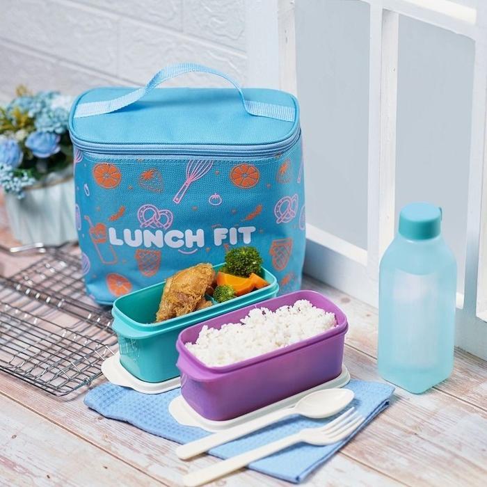 Tas bekal makan set Lunch Fit / Kotak makan beserta tas Lunch box set Plastik Sendok Souvenir Wadah