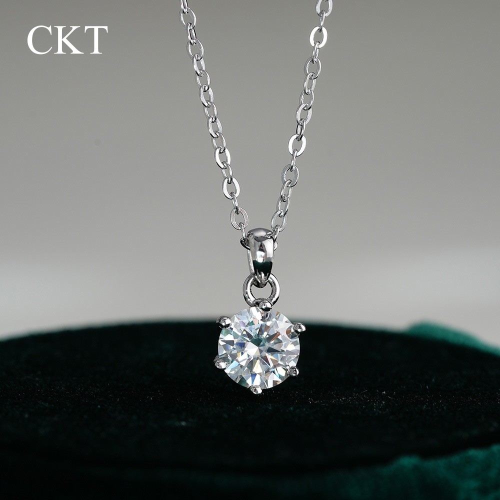 CKT 18k White Gold 1ct/2ct/3ct Moissanite & Diamond Cluster Pendant, Platinum Pt950 Statement
