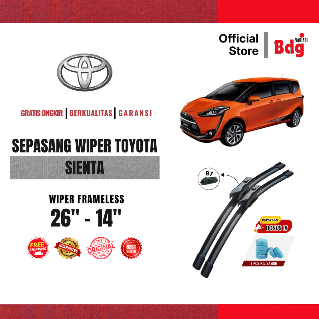 Wiper Toyota Sienta Frameless Kaca Depan Mobil Free 5 Pil Sabun