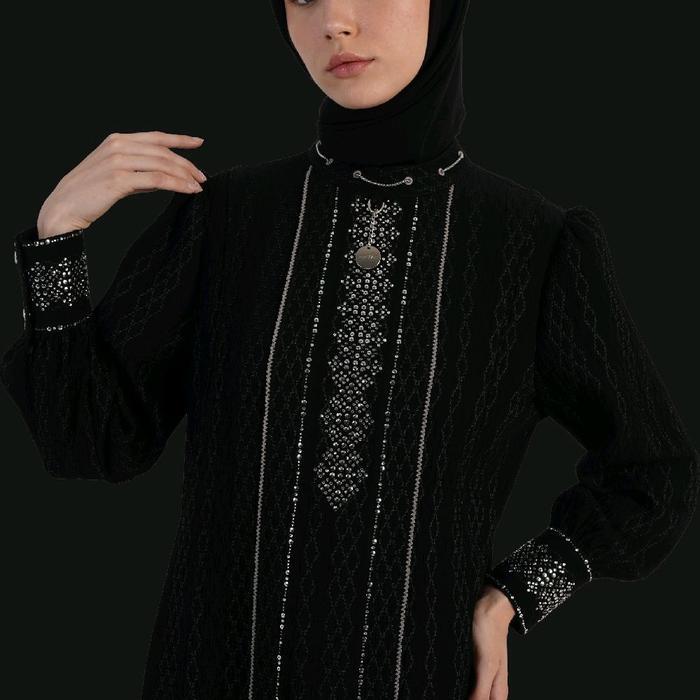 Abaya Hikmat D8425 Black Navy Abaya Scraf