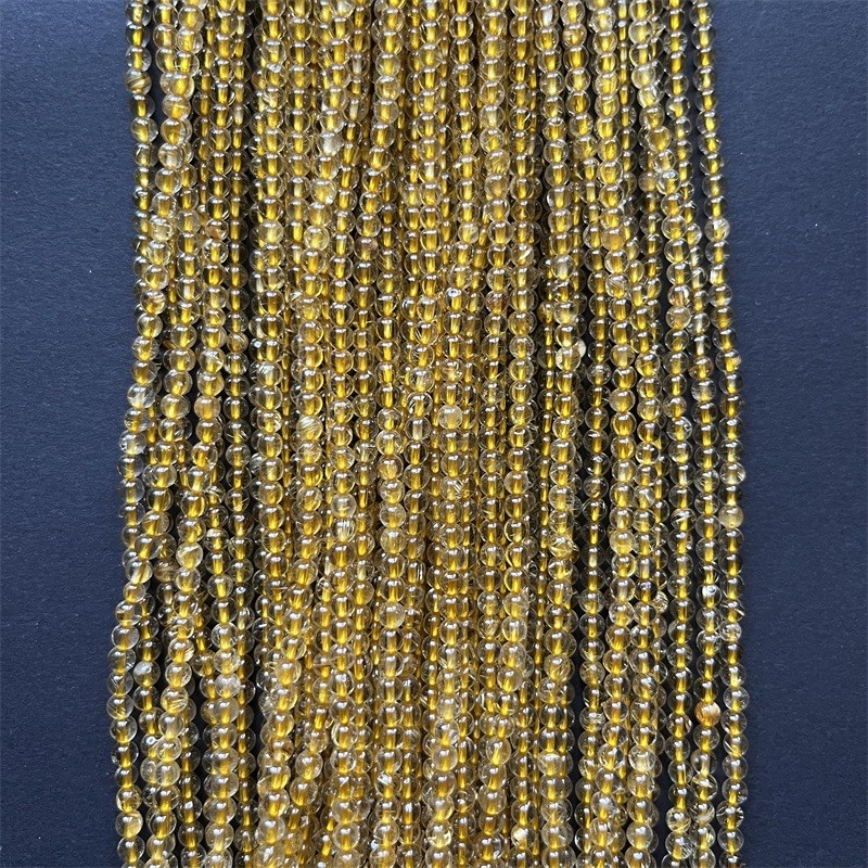 3-4MM Rare 100% Natural AAA Gold Rutilated Quartz Smooth Round Small Loose Stone Beads For Jewelry