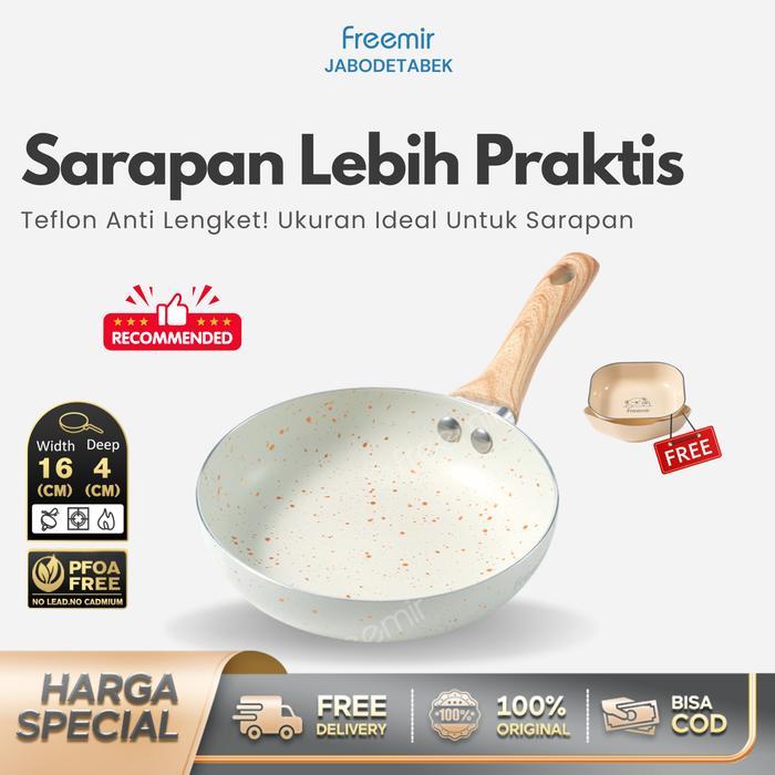 [MEGA SALE] freemir Teflon 16 cm Bonus Piring 2 Pcs Fry Pan Teflon Sarapan Sat Set Wajan Anti