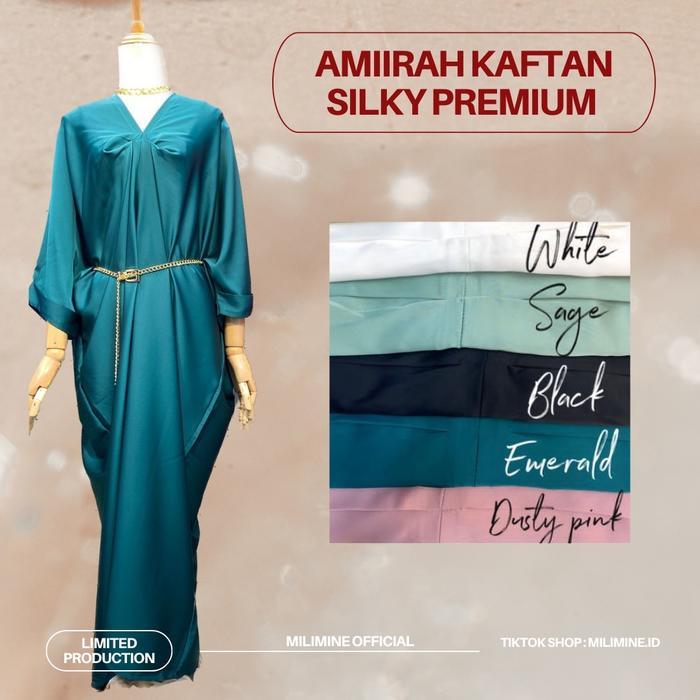 Milimine Amiirah Kaftan Simple Elegan Silky Premium Wanita Muslim Soft Nyaman Flowy Putih Gamis