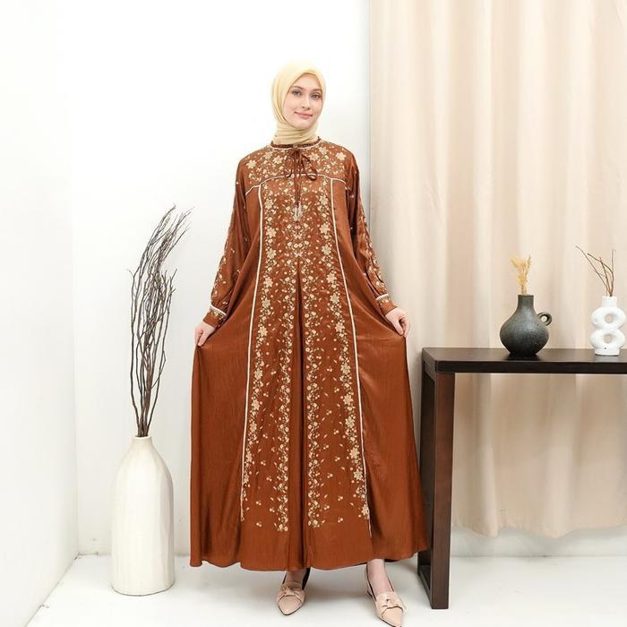 Rita Wd 320 / Gamis Bordir Arsena Silk / Gamis Simple Cantik Mewah Elegan