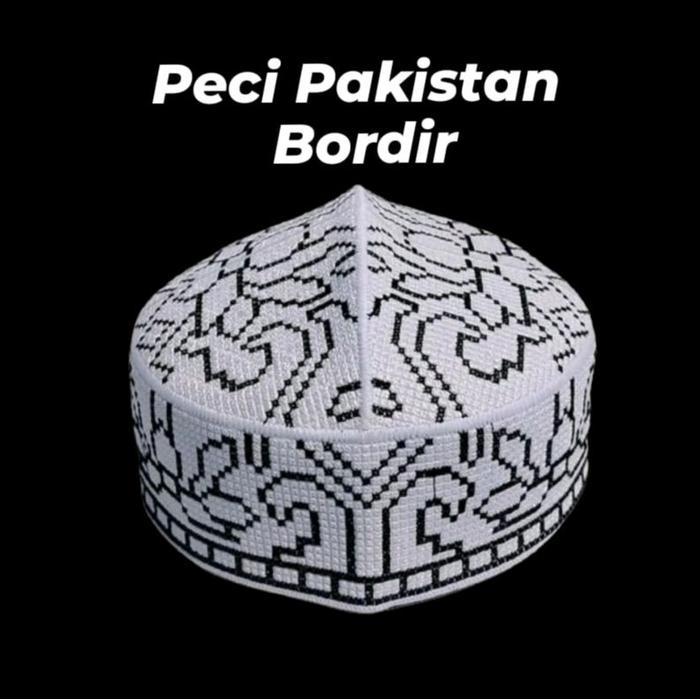 Peci Songkok Kopiah Pakistan Rajut Dan Bordir / Peci Pakistan Pria Dewasa / Peci Pakistan Motif
