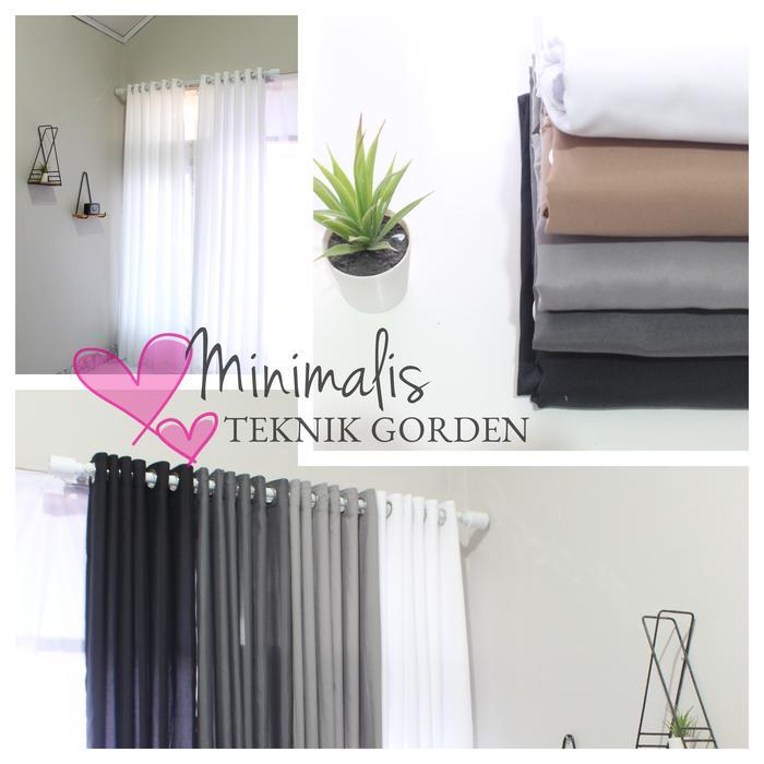 Gorden polos Minimalis benang kain Hitam Tali Putih Silver Abu