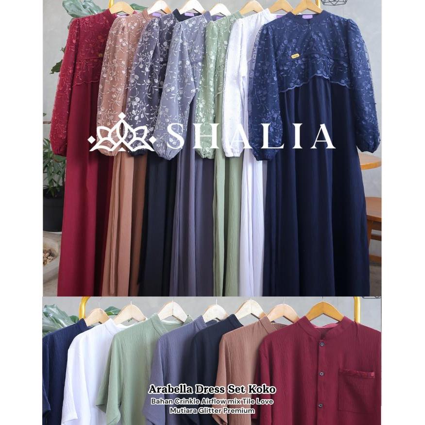 READY Shalia Hijab ARABELLA Dress Brokat Set KOKO Gamis Couple Syari Mewah Pesta Lebaran Crinkle