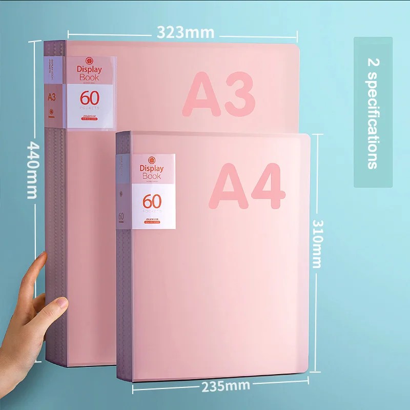 A4 A3 Pink Folder Information Book Insert File Folder Transparent Album Student Office Supplies Fold
