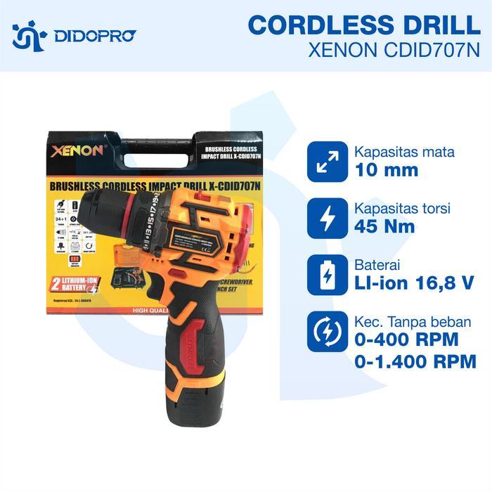 XENON CDID707 2 BATERAI BOR CORDLESS IMPACT DRILL SET BOR BETON TEMBOK