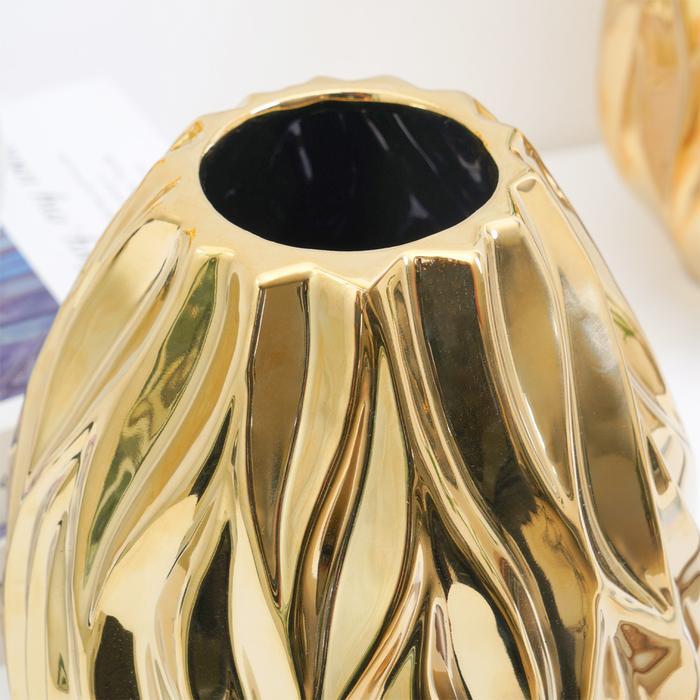 Informa Vas Keramik 25 cm Flaming - Gold Bunga Hias Pot Pajangan Rumah Dekorasi Ruangan Tempat Bunga