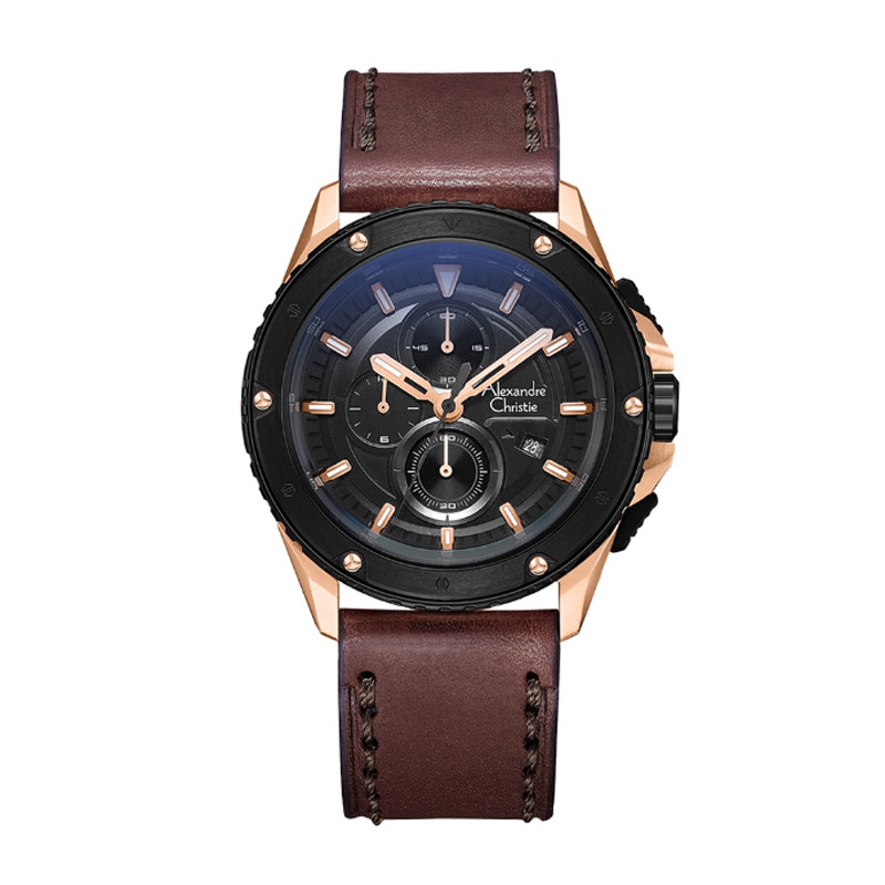 ALEXANDRE CHRISTIE 6653 Jam Tangan Pria ROSEGOLD BROWN LEATHER MCLBRBA - AC 6653