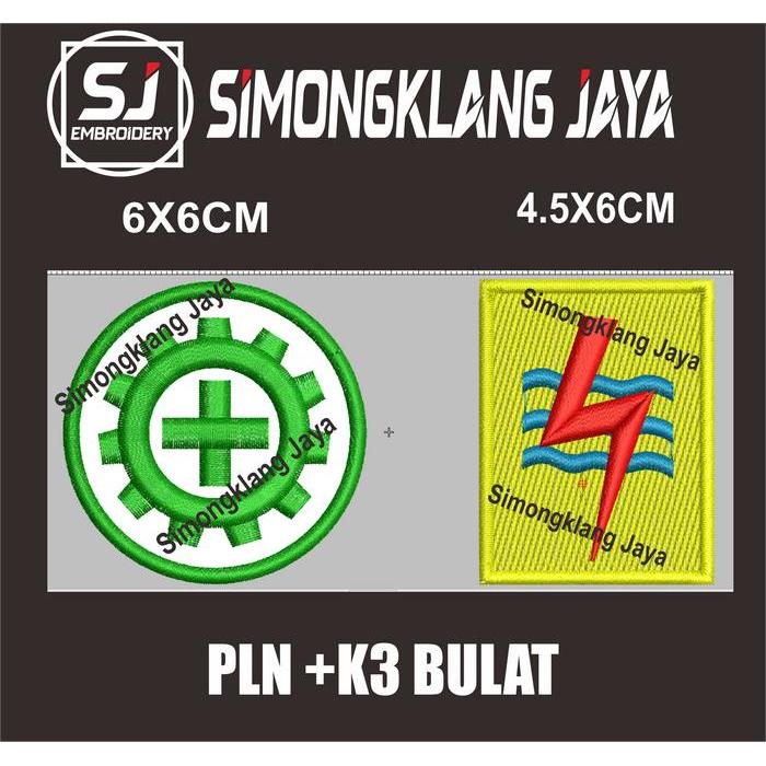 Emblem/badge bordir komputer logo pln dan k3 bulat set