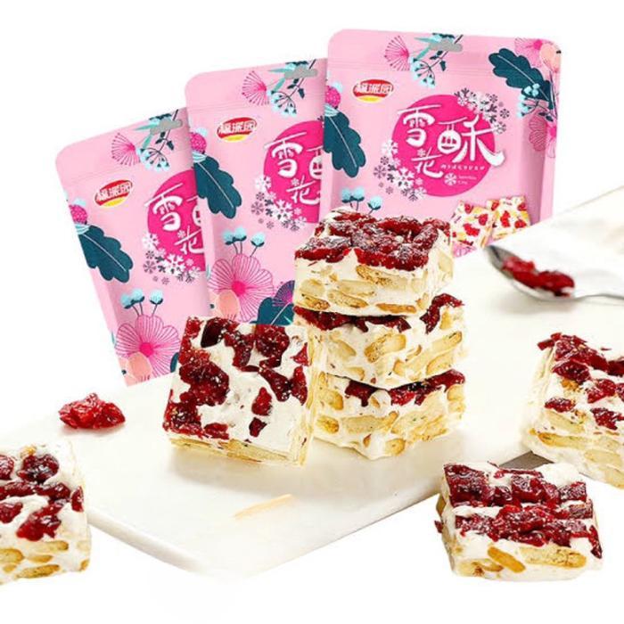 PERMEN NOUGAT KUKIS RASA KANBERI CRANBERRY SNOWFLAKE NOUGAT PASTRY