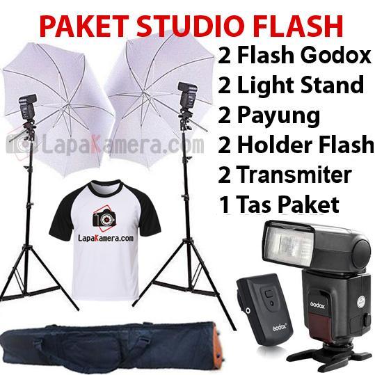 paket lighting studio flash godox, free kaos